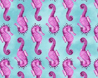Windham Whistler Studios Coral Reef Magenta Seahorses Fabric - 1 yard