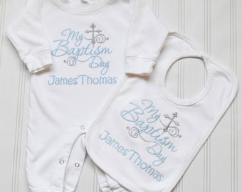 Baby Boy Baptism Outfit Baby Boy Baptism Romper Baby Boy Dedication Outfit Baby Boy Christening Outfit Bay Boy Baptism Bib