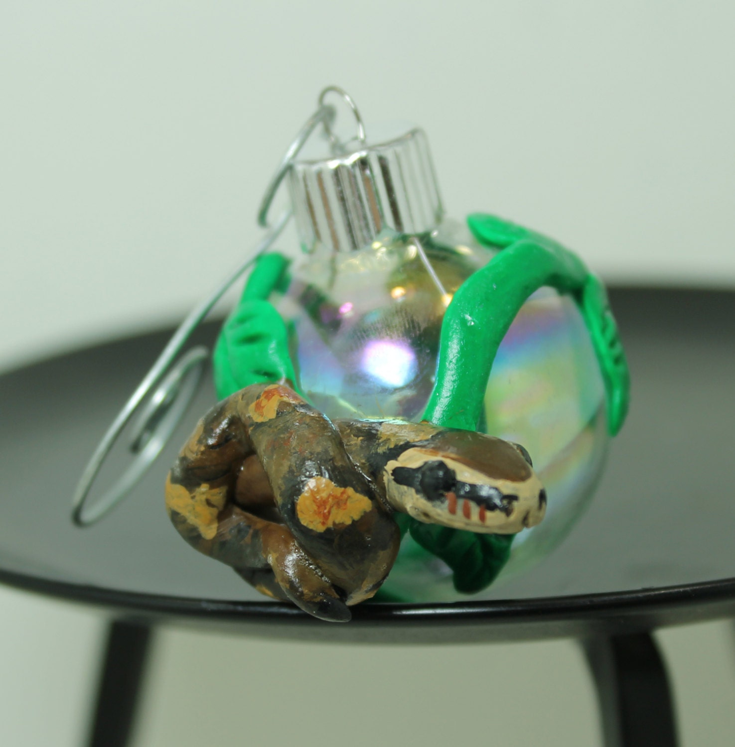 Ball Python Christmas ornament Mini glass ball Polymer clay