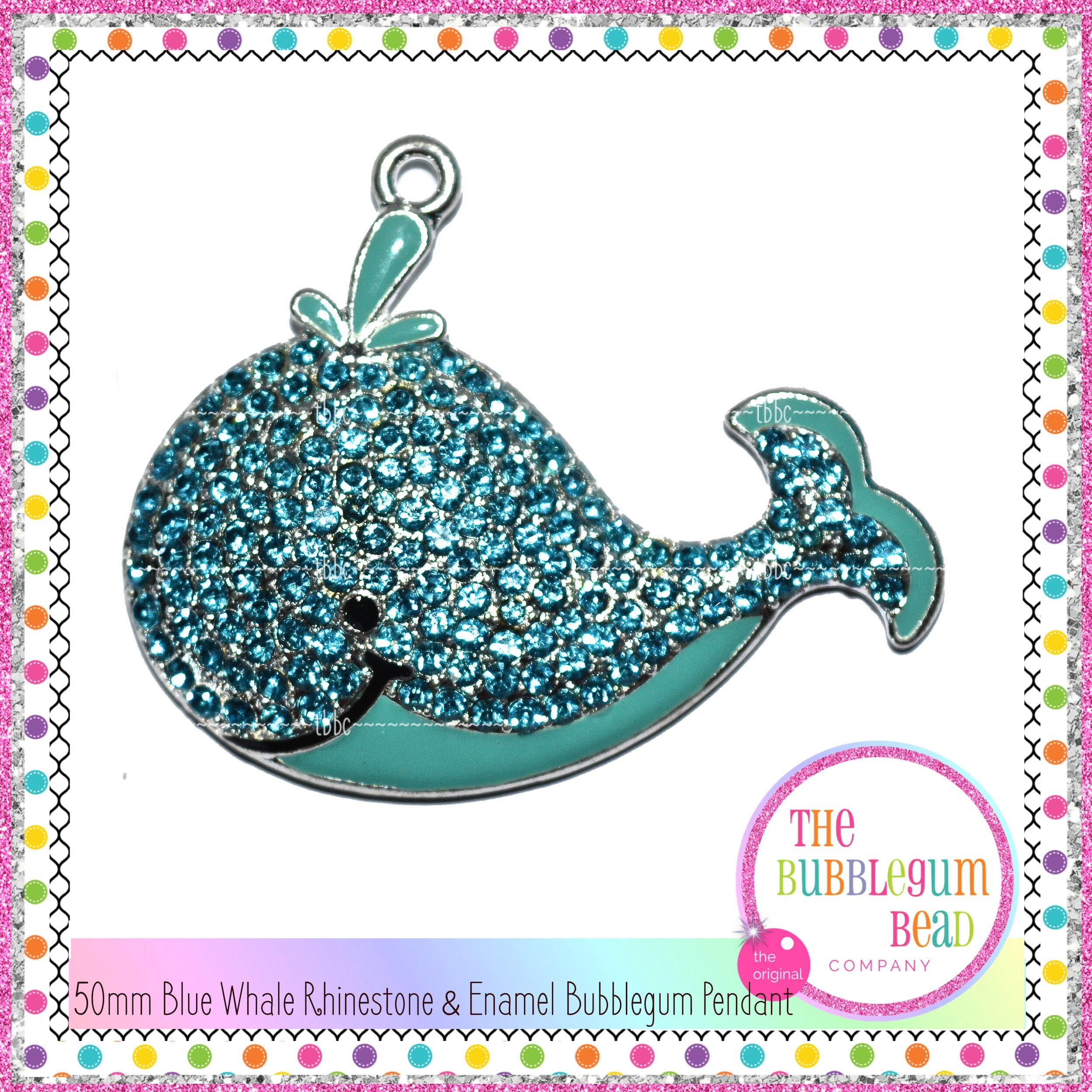 50mm BLUE RHINESTONE WHALE Bubblegum Necklace Pendant, Gumball Necklace