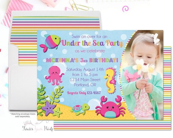 Under The Sea Invitations - Under The Sea Party Invite - Under The Sea Birthday - Under The Sea Invite - Girls Birthday Invitation Il_570xn