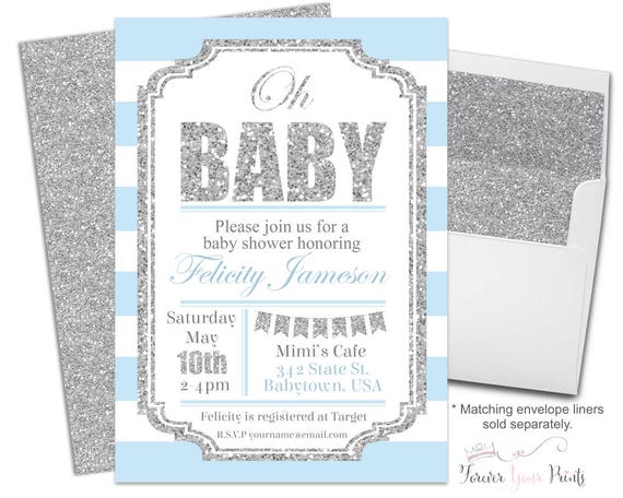 Blue And Silver Baby Shower Invitations 3