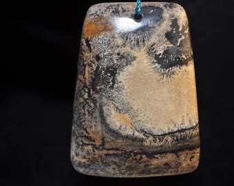 34x47x6mm "Countryside"~Chinese PAINTING JASPER Large Trapezoid Focal Pendant - J1099