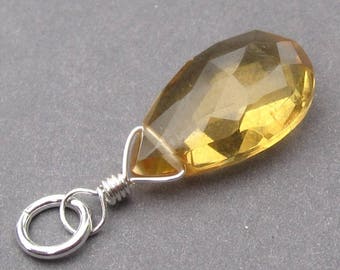 Large Citrine Pendant, Sterling Silver Wire Wrapped Pendant, Citrine Briolette, Birthstone Charm, Citrine Necklace Pendant, Stone 28