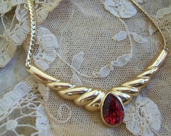Vintage Christian Dior choker necklace, Chr Dior necklace, Chr Dior jewelry, designer choker, gold tone choker, teardrop choker