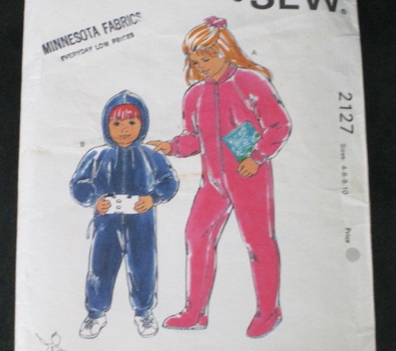 Sewing Pattern - Kwik Sew 2127 Child Footed Pajamas and Hooded Jumpsuit Size 4-6-8-10 Vintage