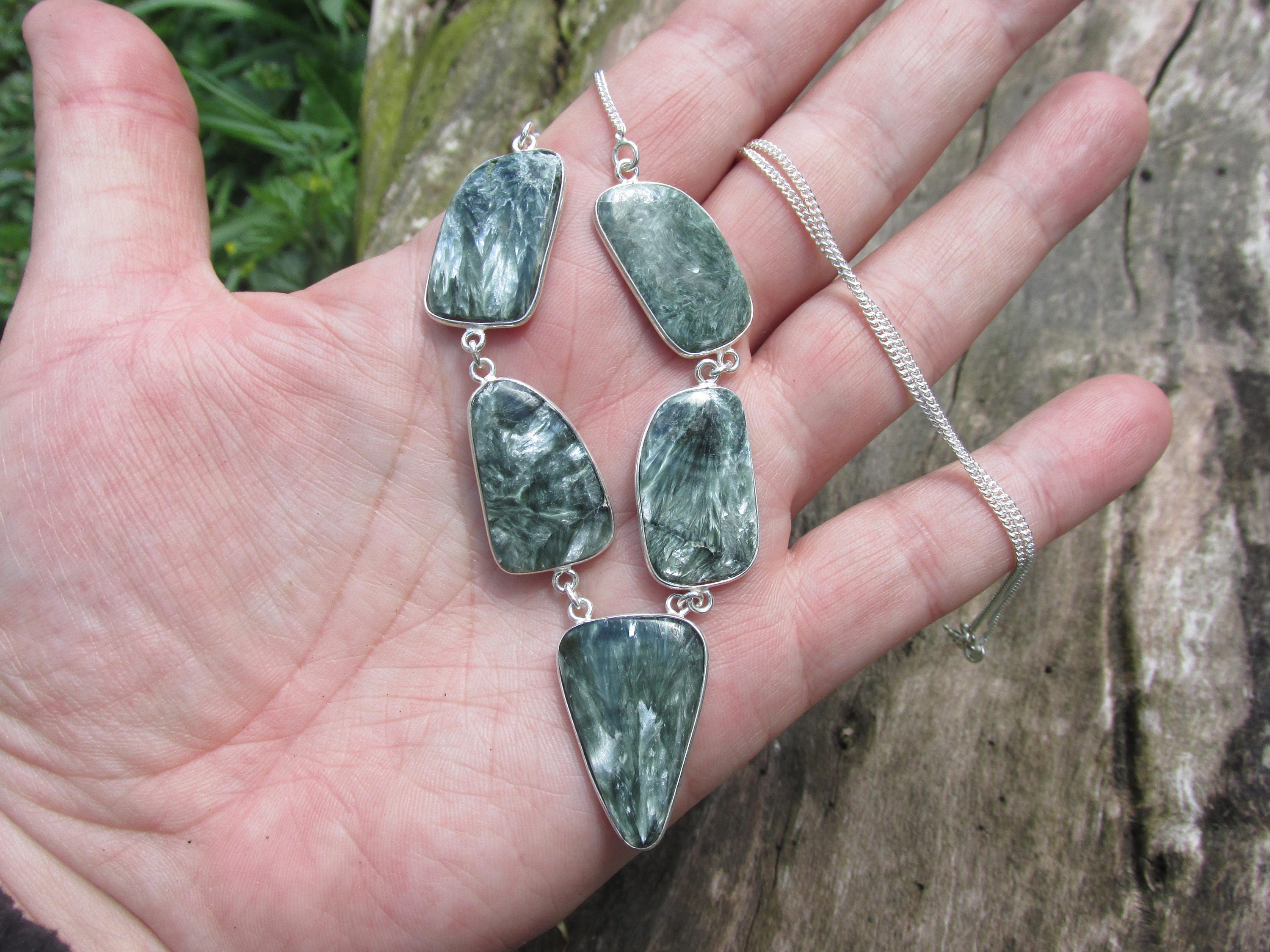 Sale Beautiful Seraphinite Necklace 925 One of Kind Stone