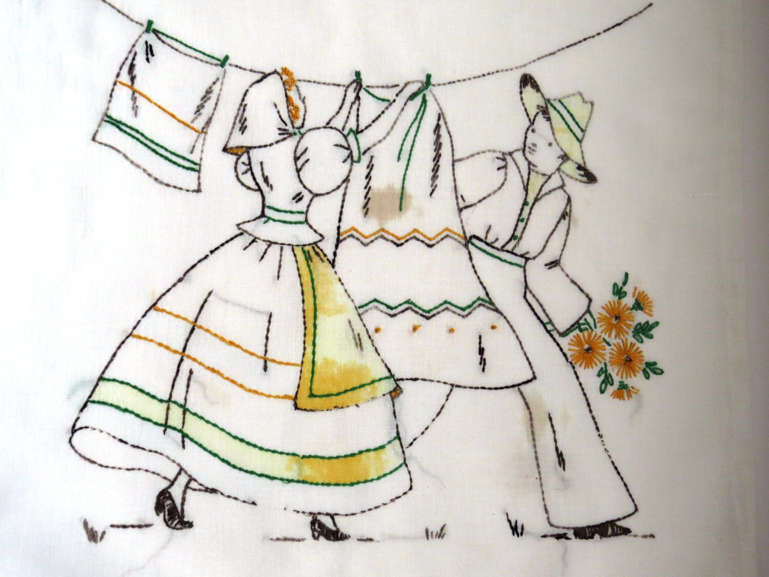 Vintage Laundry Bag Hand Embroidered Lady by