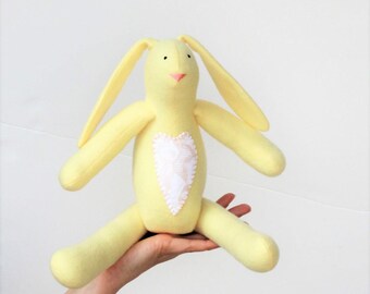 Yellow bunny rabbit stuffed bunny doll cute soft hare softie plush with lace heart aplique animal toy gift for baby shower nursery decor