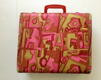 Vintage Suitcase- Retro Travel Bag- sixties pink kitsch hard case- luggage - solid purse- 1960s 60s-