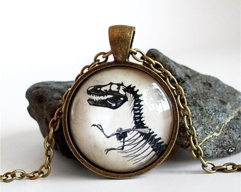 Dinosaur Necklace - T Rex Necklace - Tyrannosaur Fossil Pendant in Brass