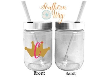 Plastic Mason Jar Cups - Party Favor - Plastic Cups - Birthday Party Favor - Baby Shower - Wedding Party Favor - Princess - Prince - Crown