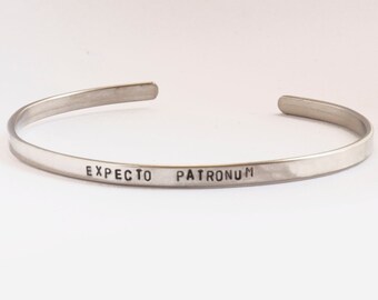Expecto Patronum, Patronus charm, Harry Potter Bracelet, Handstamped cuff, Harry Potter Jewelry, Hogwarts school houses, Potter