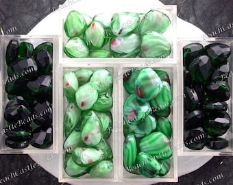 Sale Beads, Closeout Beads, Destash Beads, 89 Green Glass Briolette Beads, Faceted Glass Teardrop Beads, Destash Supplies DS-741-1