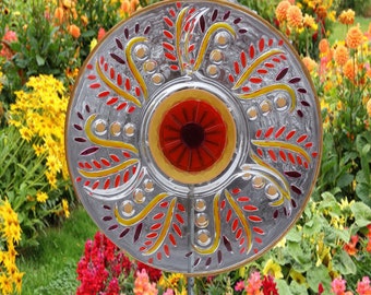 Repurposed Garden art, handmade Garden Sculpture, Repurposed Décor and Glass Yard Art sun catcher with recycled glassware