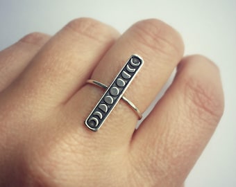 moon phases ring, sterling silver moon ring, galaxy ring, half moon ring, stacking ring, full moon ring, moon ring, sterling silver jewelry