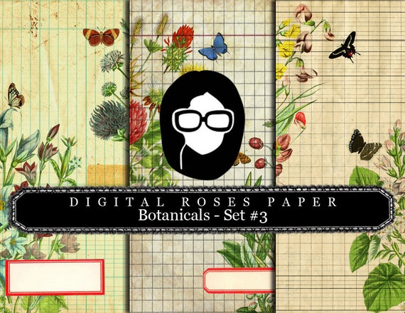 Lined Paper Download - Botanical Set #3 - 8.5x11 Digital Paper Packs- 3 Page Instant Downloads, digital paper pack, botanical prints