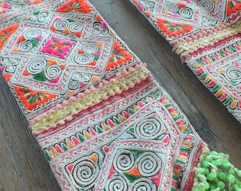 Vintage Hmong Fabric, handmade tapestry textiles, hill tribal fabric