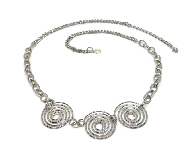 FREE SHIPPING Silver swirl necklace, silver tone swirls, wire wrapped links, silver link chain, industrial chic