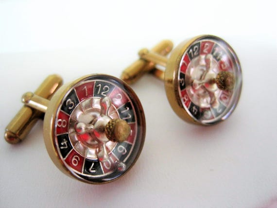 Roulette Wheel Cufflinks - Signed Austria - Mother of Pearl Center - Red Black Enamel Numbers - Men's Accessory