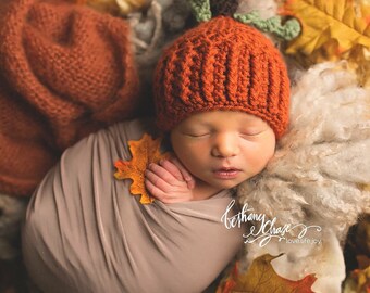 Newborn Photo Prop, Crochet Pumpkin Hat, Knit Pumpkin Hat, Baby's First Halloween