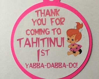 Pebbles Flinstone Thank You Pink Tags