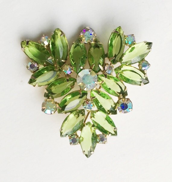 Juliana Rhinestone Brooch Green Rhinestone Vintage Brooch