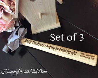 Set of 3 Customized Engraved Hammer, Personalized Hammer,Engraved Hammer, Father of the Bride Gift, Anniversary Gift, Father's Day gift