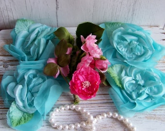 Vintage Millinery Flower Assortment, Millinery Flowers, Old Hat Flowers, Premium Hat Flowers, Vintage Hat Blooms, Blue Millinery