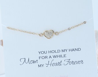 Mother of the Bride or Groom Bracelet, Pave Heart Bracelet, Gift for Mother of the Bride, mother of the bride jewelry, Mother's Day gift