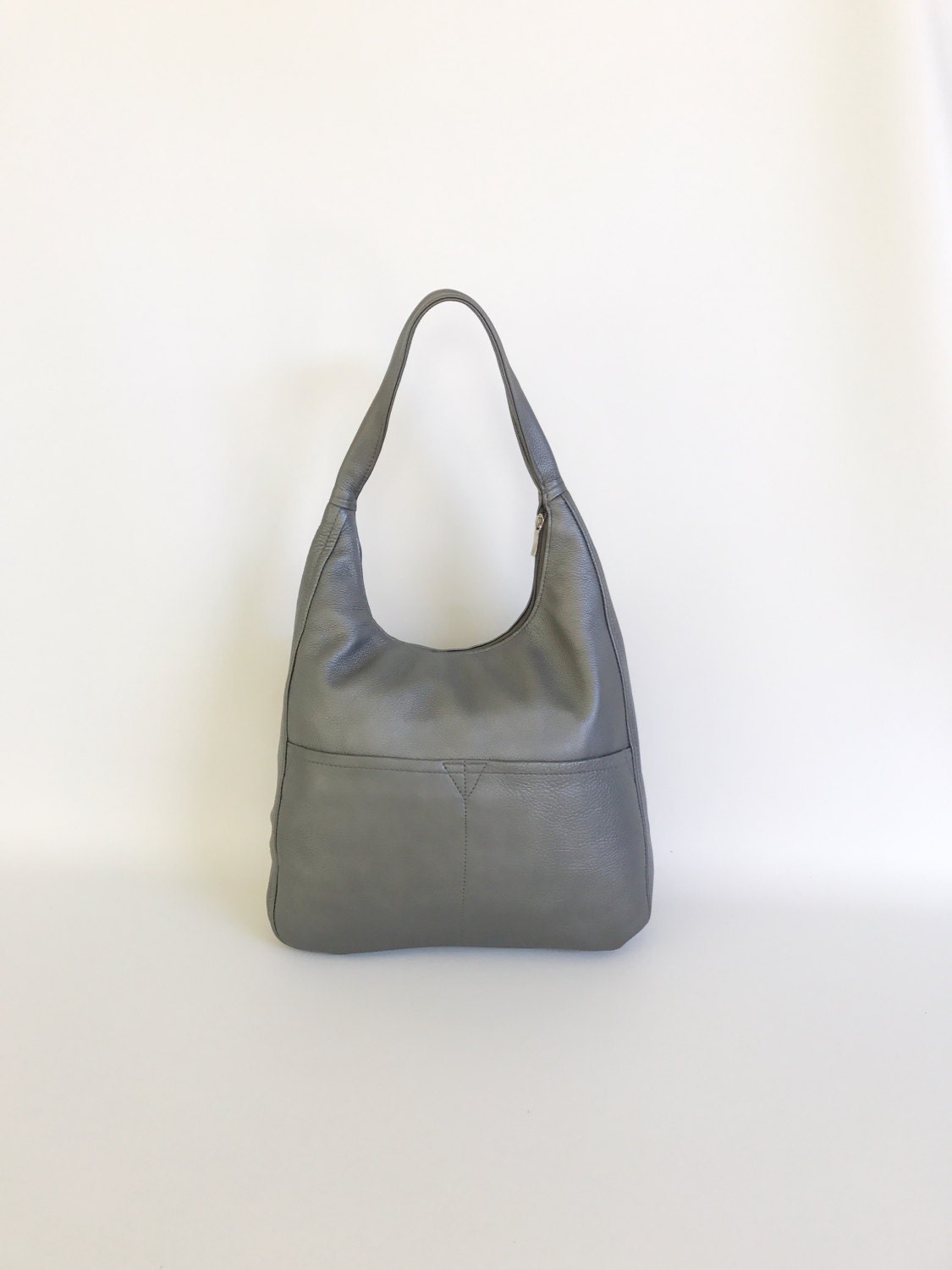 Women leather bag metallic gray hobo purse handmade stylish