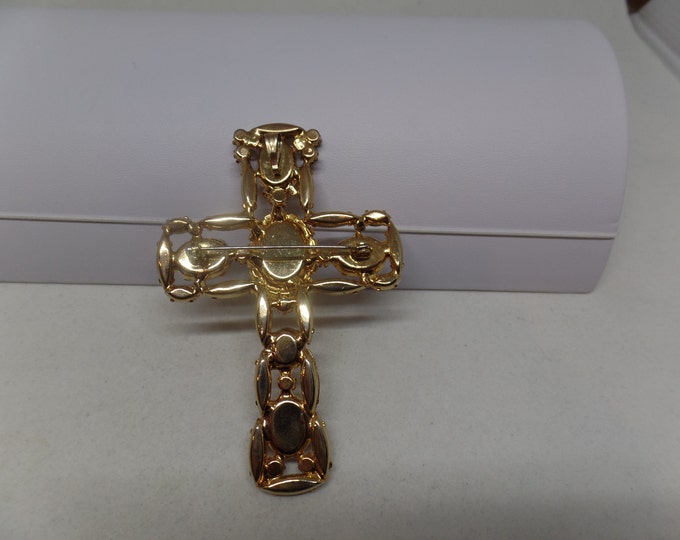 JULIANA Vintage Citrine & Peridot Crystal Cross Pendant/ Brooch! Rare!