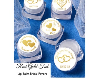 Lip Balm Favors - gold foil Bridal Shower Favor - personalized - set of 12 favors with personalized label