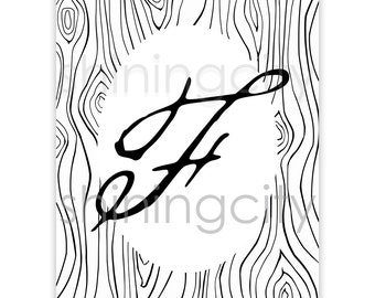 Large Letter F Print, printable letter art, typography, monogram art, modern rustic décor, alphabet, letters, poster, initials, wood grain