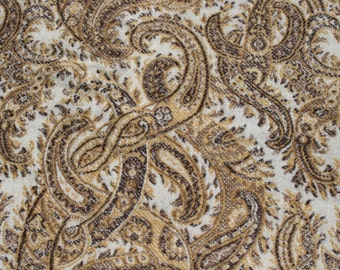 Vintage E Perrot Tissus Wool Shawl Scarf Paisley French Designer Fabric, Gold Brown 54" x 54"