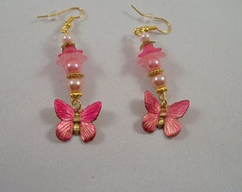 Butterfly Earrings with Flower Drops