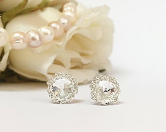 Crystal bridal stud earrings, silver wedding studs, bridal jewelry earrings, Swarovski crystal studs, bridal crystal earrings, bridal studs