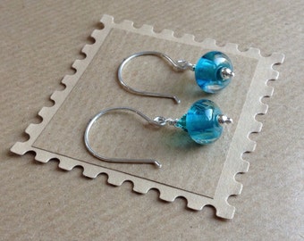 Turquoise Earrings, Turquoise lampwork bead earrings, Turquoise lampwork earrings, Turquoise dangle earrings, Turquoise drop earrings