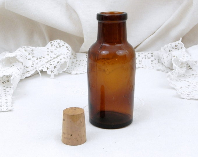 Antique French Amber Glass Medicine Apothecary Bottle with Cork Stopper, French Country Decor, Apothecary Decor, Retro, Interior, Parisian