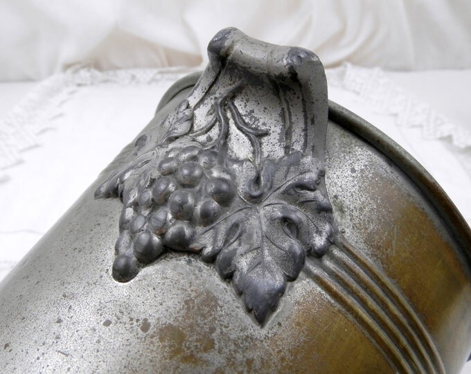 Antique French Silver Plated Copper Champagne Henri Lefévre Verzenay Ice Bucket / Cooler with 2 Grape Vine Handles, Shabby, Chic, Chateau