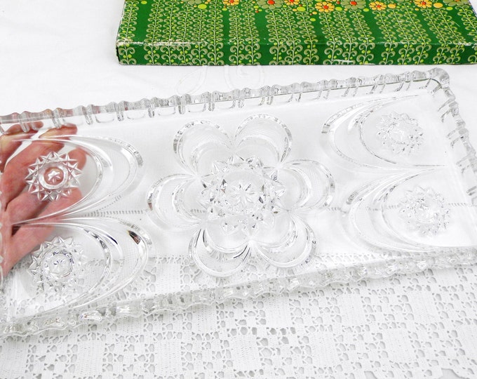 Vintage Mid Century Boxed German Walther Kristallglas Aperitif / Nibbles Glass Crystal Dish, Retro Drinks Party Serving Tray, Snack Plateau