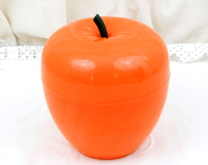 Small Vintage Mid Century Apple Shaped Red Ice Bucket, Retro French Ice Cube Holder, 1960s Design Classic, Bar Bistro Barware Orange Decor
