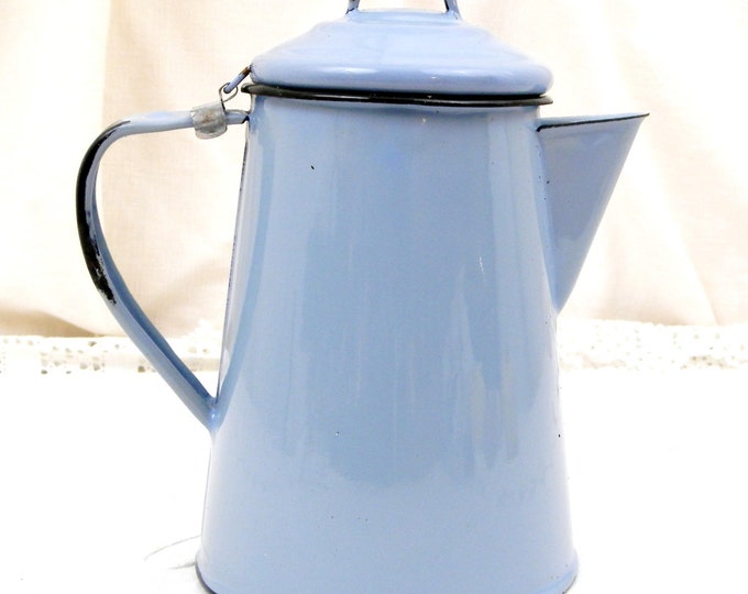 Vintage French Pale Blue Enamelware Cafetière Excellent Condition, Enamel Metal Coffee Pot Sky Blue from France, Country Cottage Decor