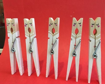 Bride and bride name holder pegs, handmade