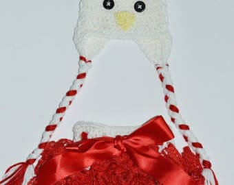 Crochet Chicken Chick Baby Tutu Skirt & Matching Earflap Hat Romper Photo Prop Custom Made Farm Girl Costume