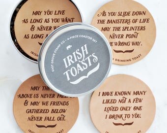 Irish Wedding Gift – Leather Coasters – Irish Toasts – Laser Engraved