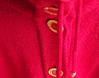 St.John Collection Red Cardigan Sweater Jacket, Button Draw string collar, Marie Gray