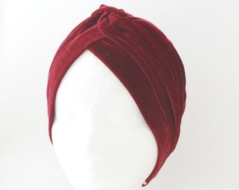 Glamorous Red Velvet Turban, No slip Turban, Chemo headscarf, Ready to wear HIjab, Turban headwrap