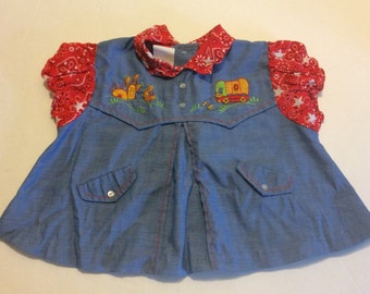 VTG Dress Shirt Western Covered Wagon Cowgirl Sz 6-9M