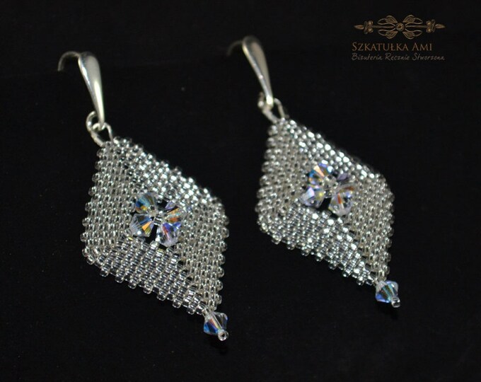 Rhombi earrings swarovsky glitter tights woven from small beads silver crystal beads swarovski earrings crystal marriage ceremony wedding
